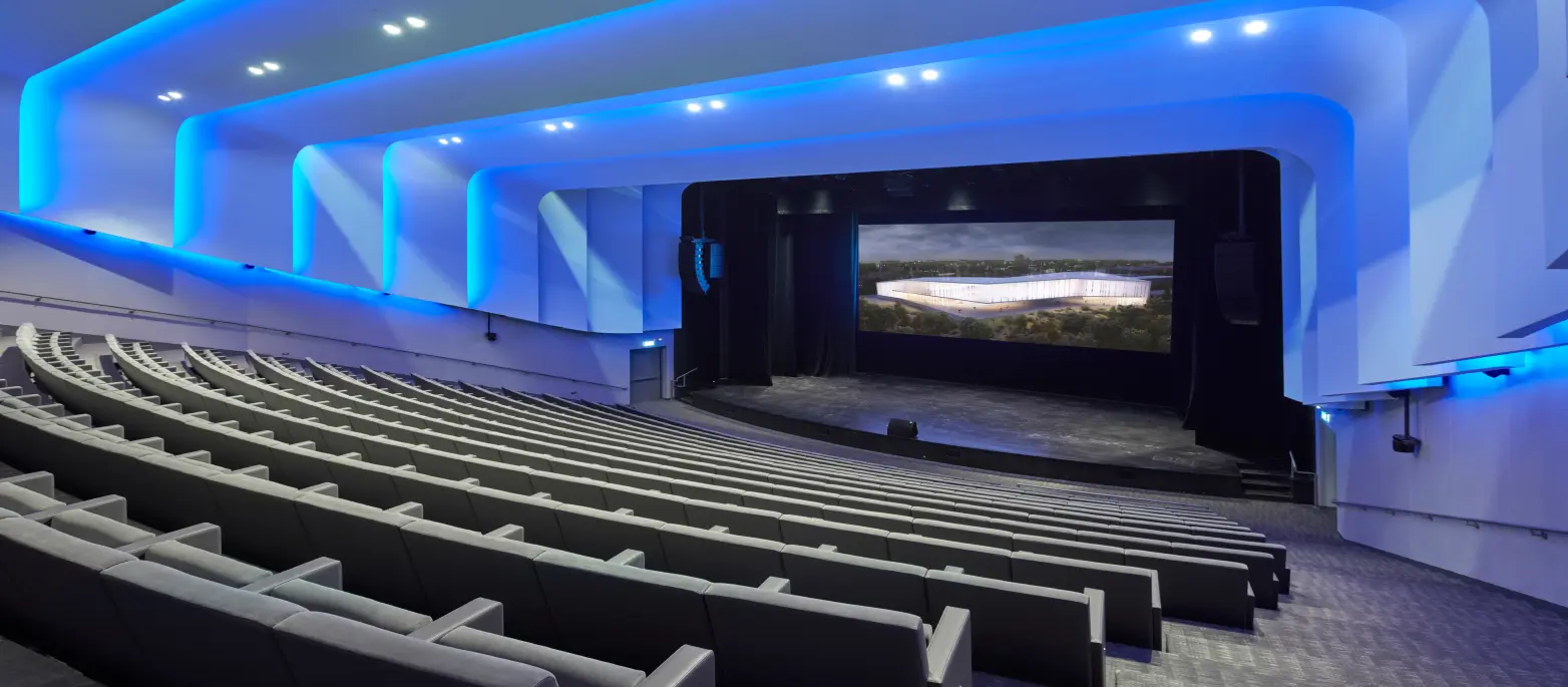 Movie theater with blue lights